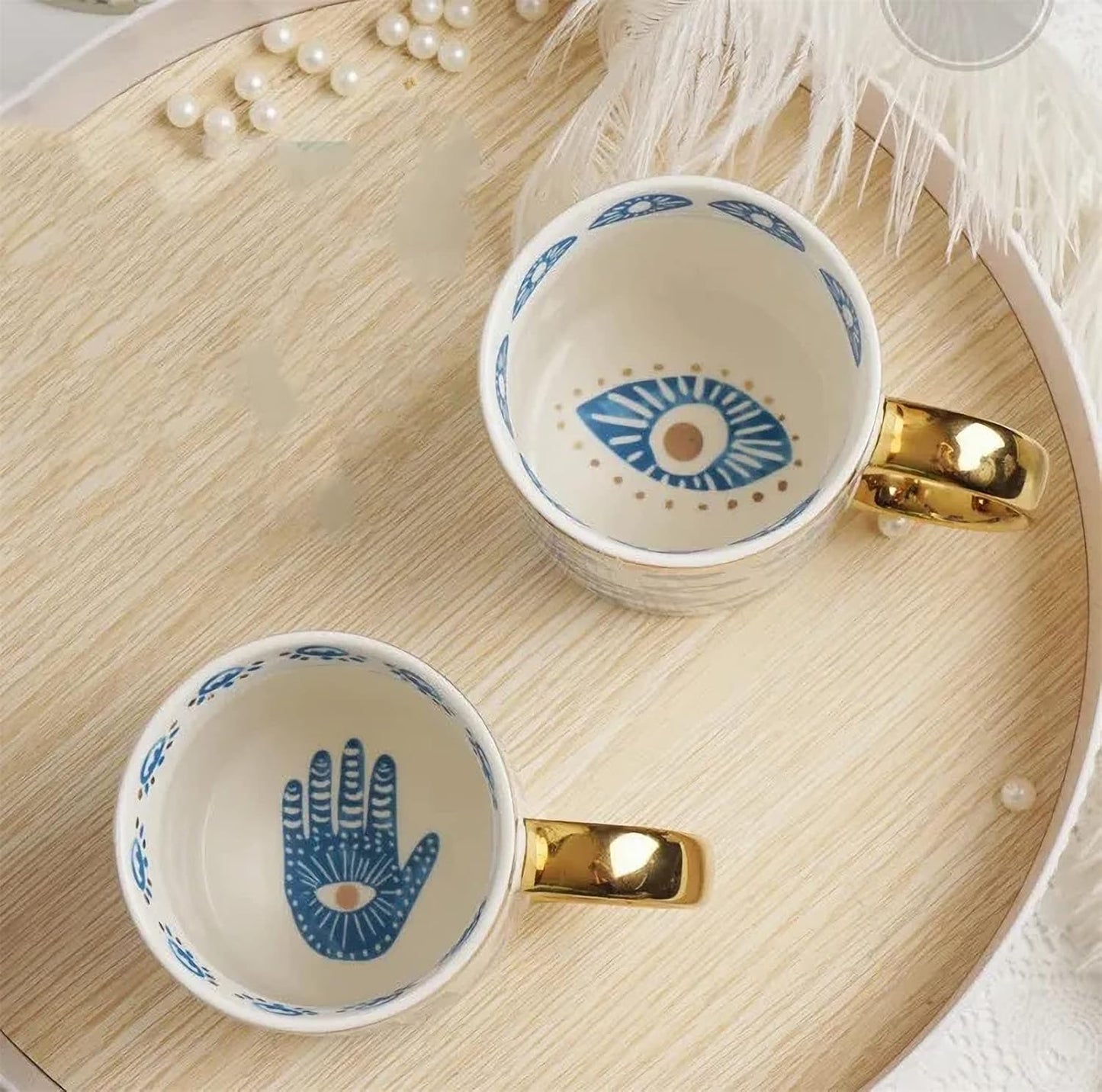 Evil Eye Ceramics Coffee Mugs 12oz Perfect for Cappuccino Latte Tea Beer Hot and cold drinks, Coffee Cups for home and office, Dishwasher Safe (Eyes)