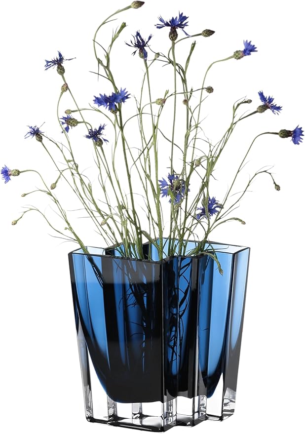 Glass - Vase - Blue - Teal - Chevron Design - 6.75" Height - Heavy Durable - Made in Europe - by Barski