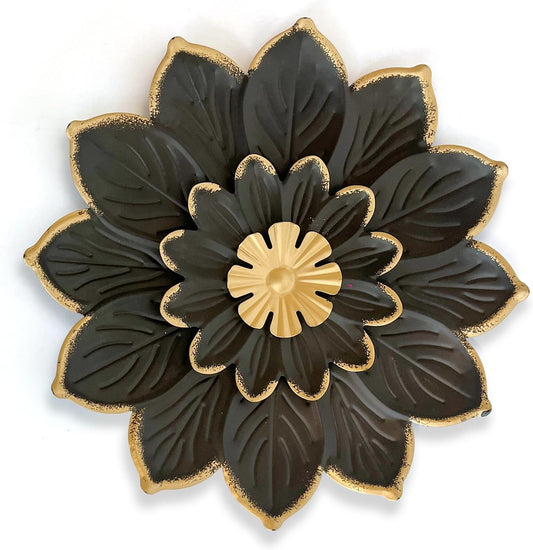 LIFFY 9.2“ Black and Gold Metal Flower Wall Art, Modern Rustic Floral Decor for Indoor Living Room Bedroom Office Outdoor Garden Patio Yard
