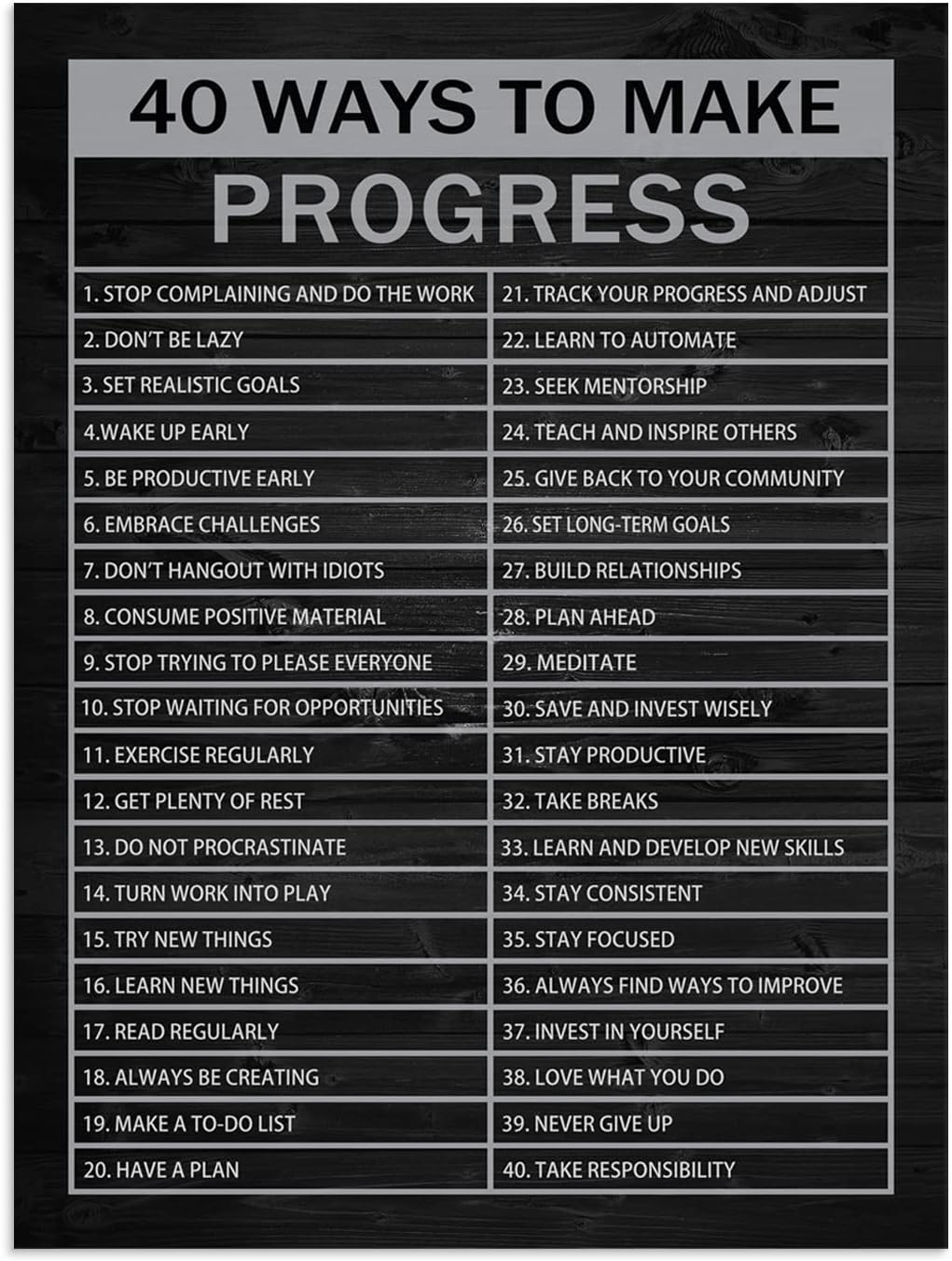Inspirational 40 Ways to Make Progress Wall Art Motivational Entrepreneur Quotes Painting Prints on Canvas Modern Inspiring Posters Prints Artwork Home Office Classroom Decor[30" W X 40" H]