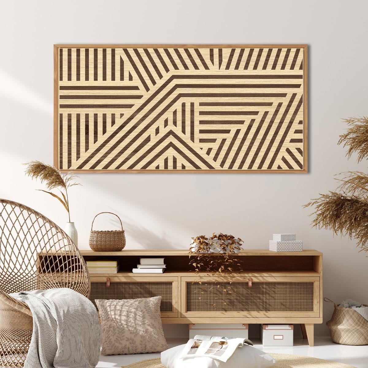 IARTTOP Large Wood Boho Geometric Wall Art for Living room Framed 3D Abstract Wooden Wall Decor Neutral Minimalist Artwork Home Bedroom Office 20x40 Inch