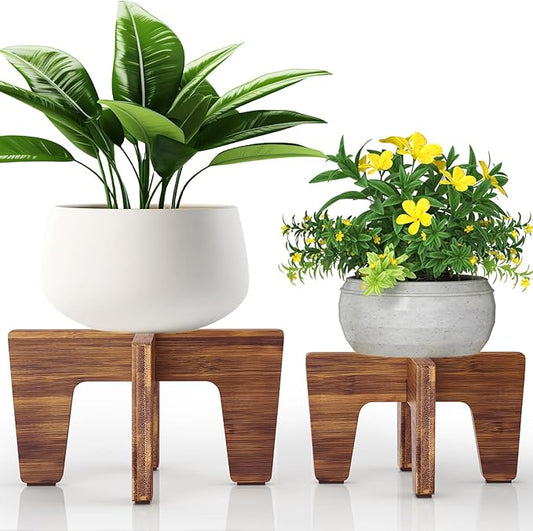 Plant Stand Indoor Outdoor, Plant Holder Sturdy Single Flower Pot Stand Planter Stand Stool Display Decorative for Desktop Counter Room (Brown 2 pack)