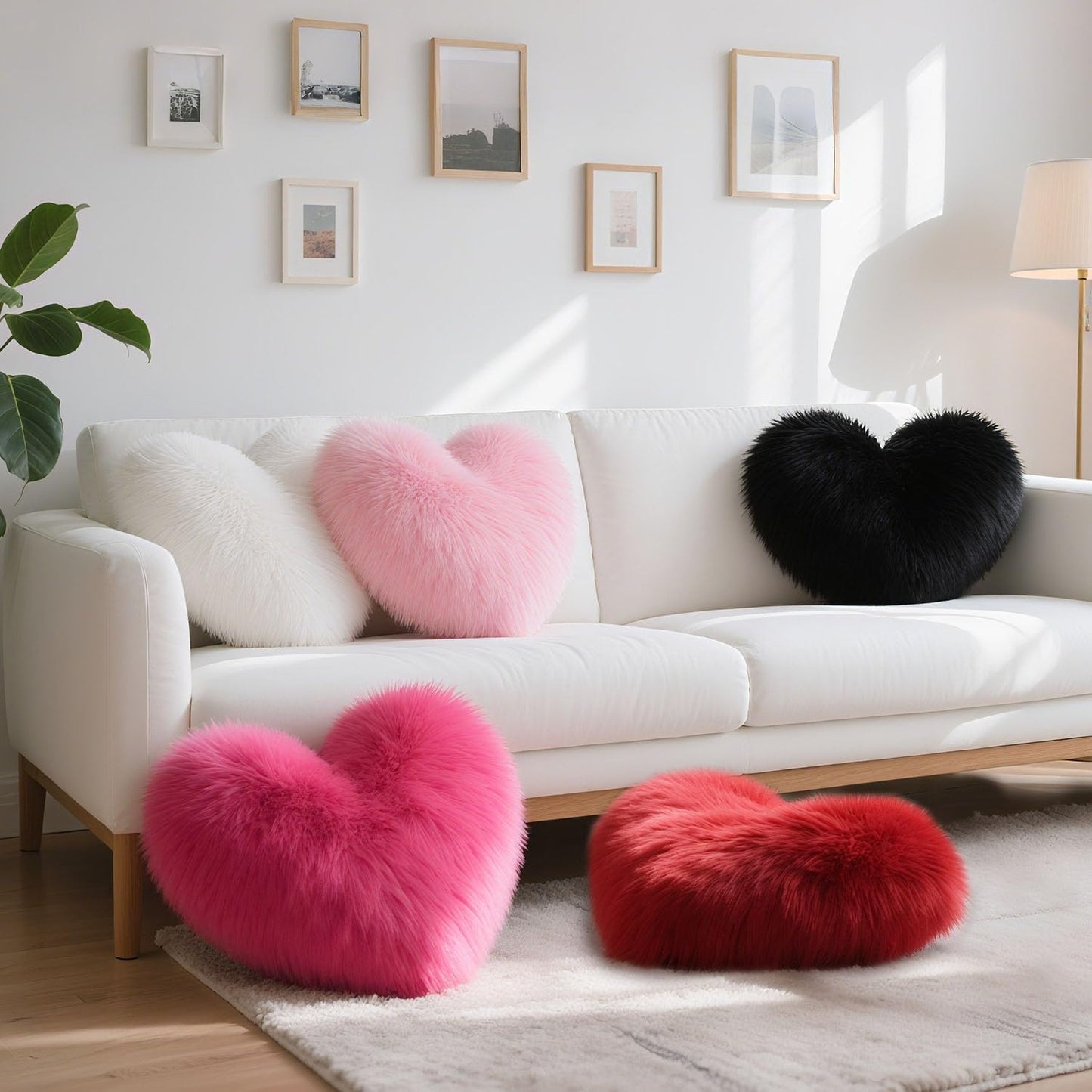 Black Heart Pillow, Faux Fox Fur Heart Decorative Pillows, Heart Shaped Throw Pillow for Bed, Soft Fluffy Decorative Cushion for Chair Sofa Living Room - Plush Pillow Home Decor