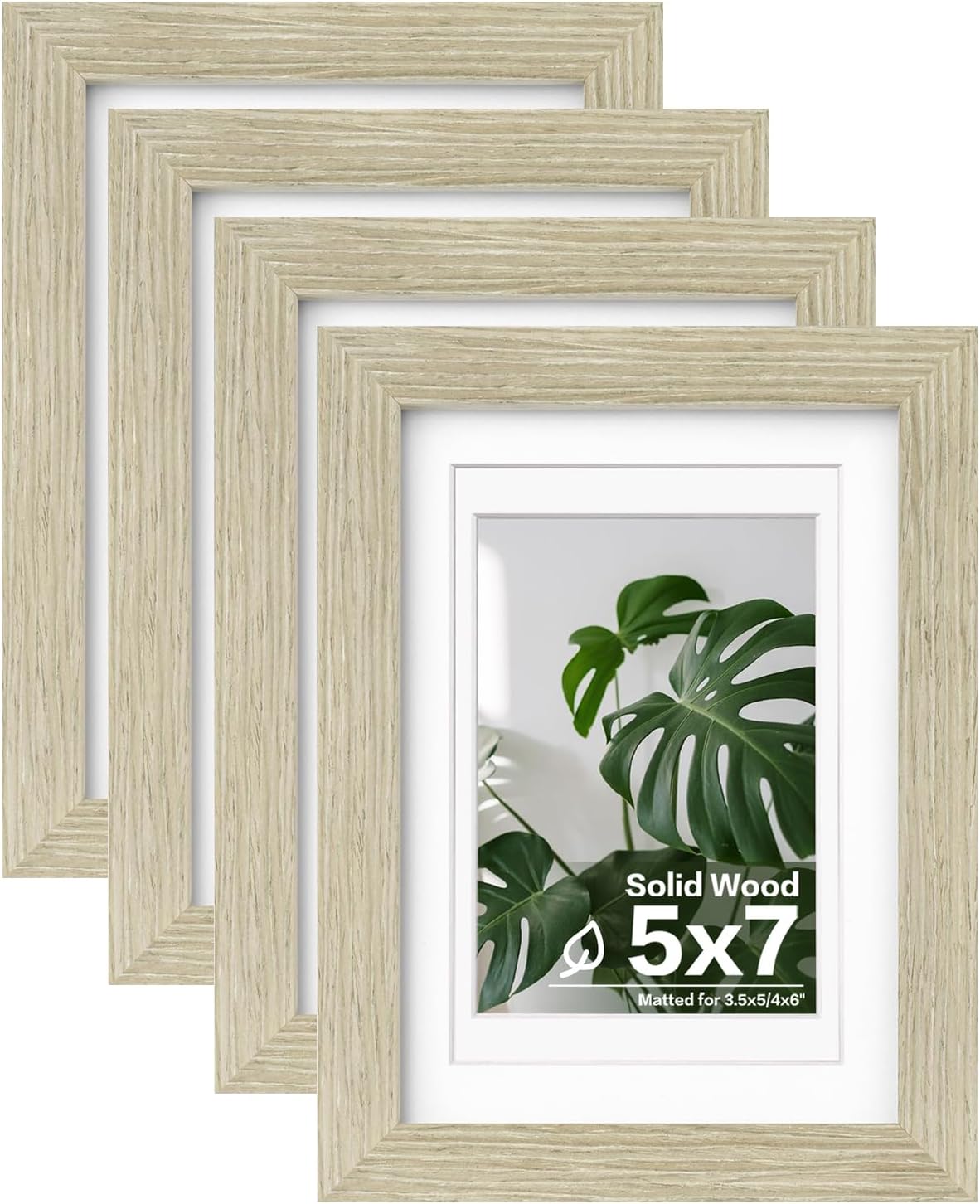 Egofine 5x7 Picture Frames Set of 4, Made of Solid Wood Covered by Plexiglass 3.5x5 and 4x6 with Mat or 5x7 without Mat, for Table Top Display and Wall Mounting Photo Frame Distressed Wood Grain