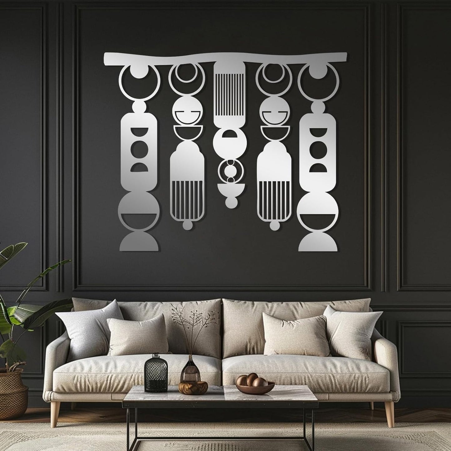 Hfrolixit Metal Macrame Boho Wall Decor, Bohemian Metal Wall Art, Large Macrame Wall Art, Abstract Geometric Wall Decor, Above Bed Wall Hanging (Silver, 24"x19"/60x49cm)