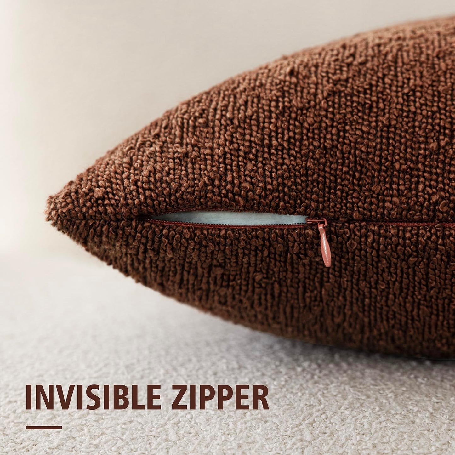 Foindtower Decorative Textured Boucle Throw Pillow Covers Accent Solid Pillow Cases Neutral Soft Cozy Couch Cushion Case for Chair Sofa Bedroom Living Room Home Decor 18x18 Inch,1PC,Red Taupe