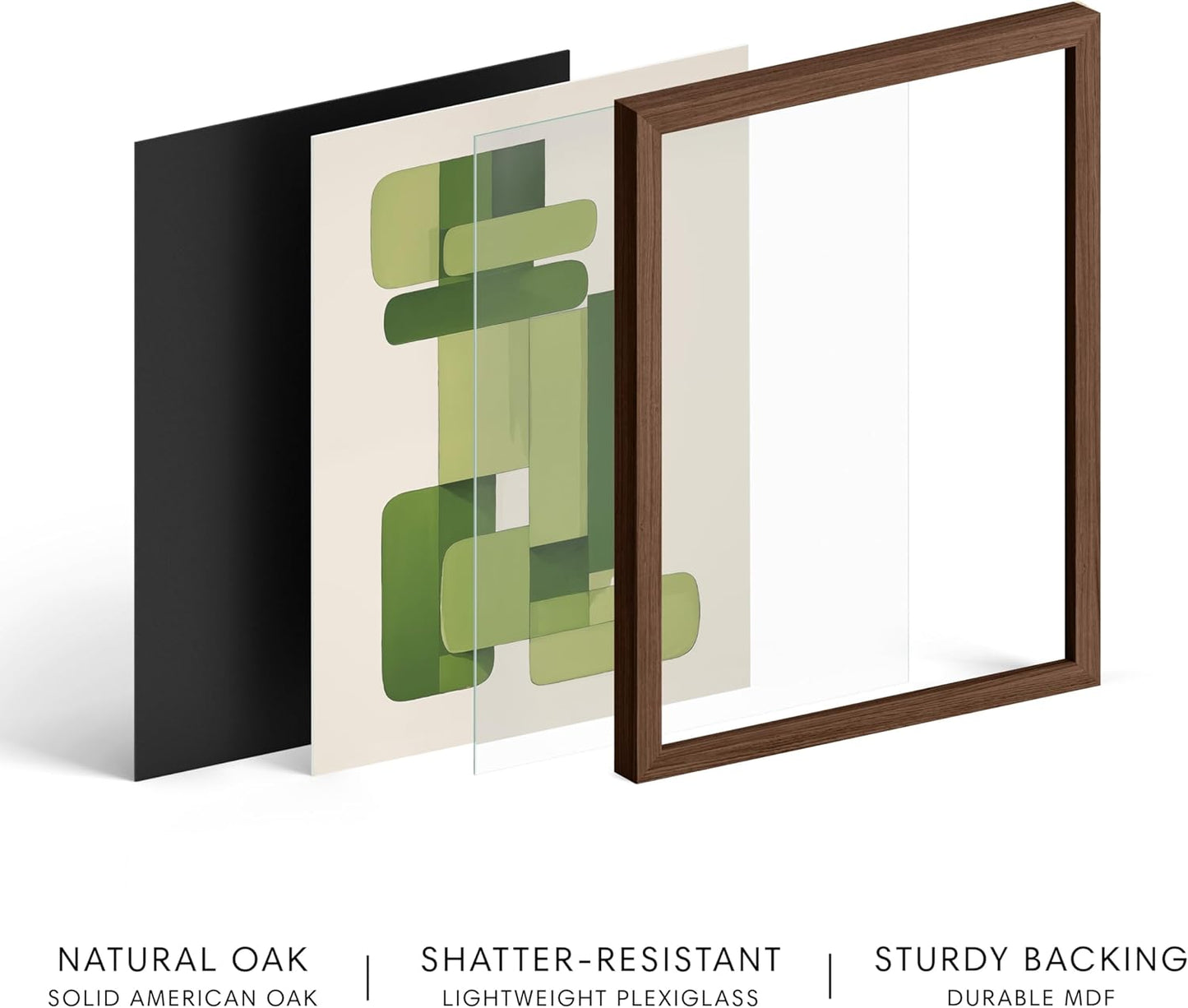 HAUS AND HUES Modern Abstract Wall Art - Blue and Green Living Room Art, Modern Artwork for Walls, Minimalist Picture for Living Room(Green Geometric, Walnut Frame, 16x20)