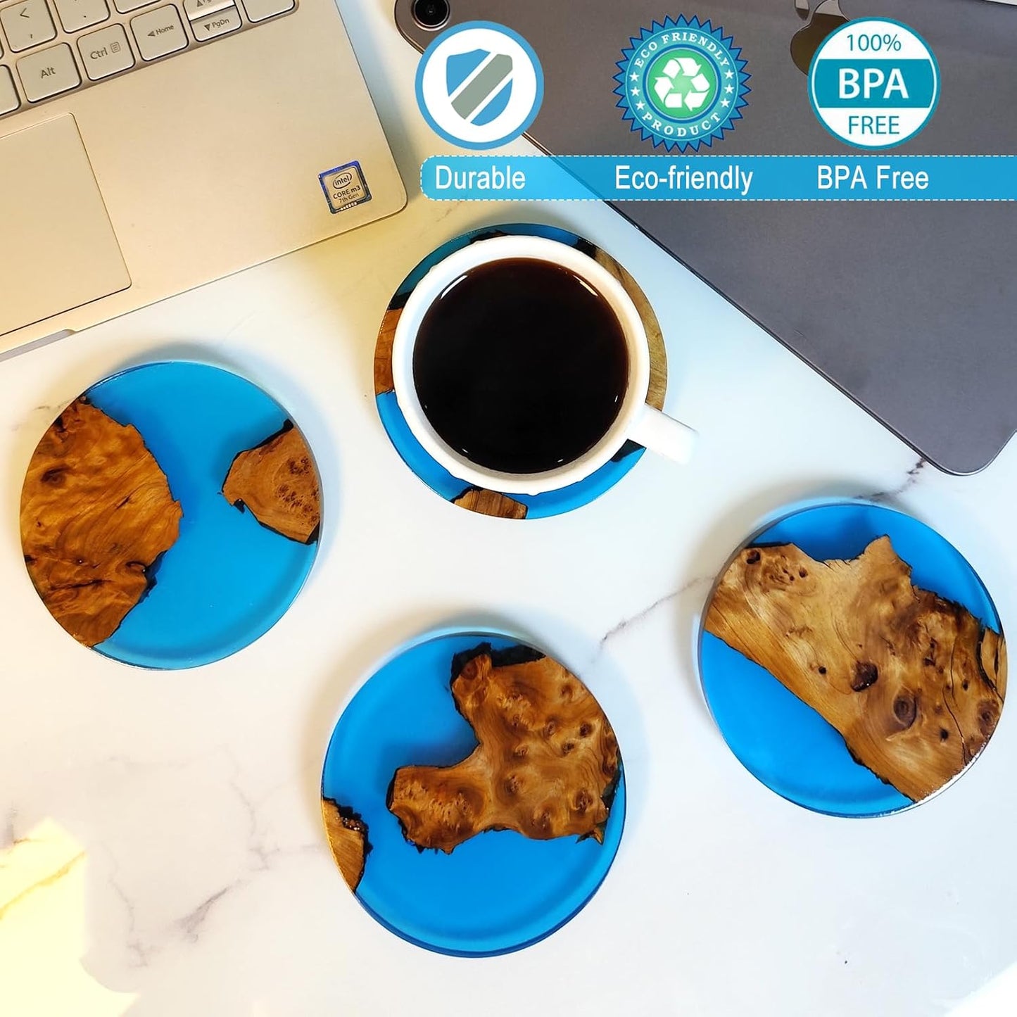 Drink Coaster Set, Wooden Bar Coasters, Resin Coaster for Coffee Table, Tabletop Decorative Artwork, Unique, Handmade & Aesthetically Pleasing for Home, Office, Bar Decor,Coasters Set of 4