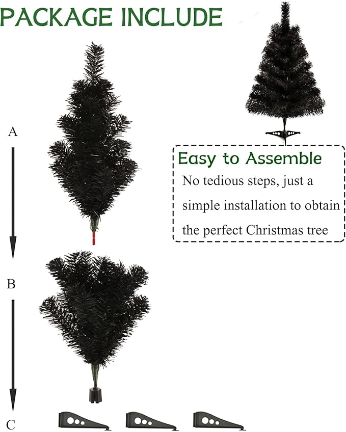 2FT Artificial Christmas Tree Black Tabletop Christmas Tree with Plastic Stand Mini Xmas Pine Tree for Party Supplies Indoor Outdoor Holiday Home Decoration(Black)