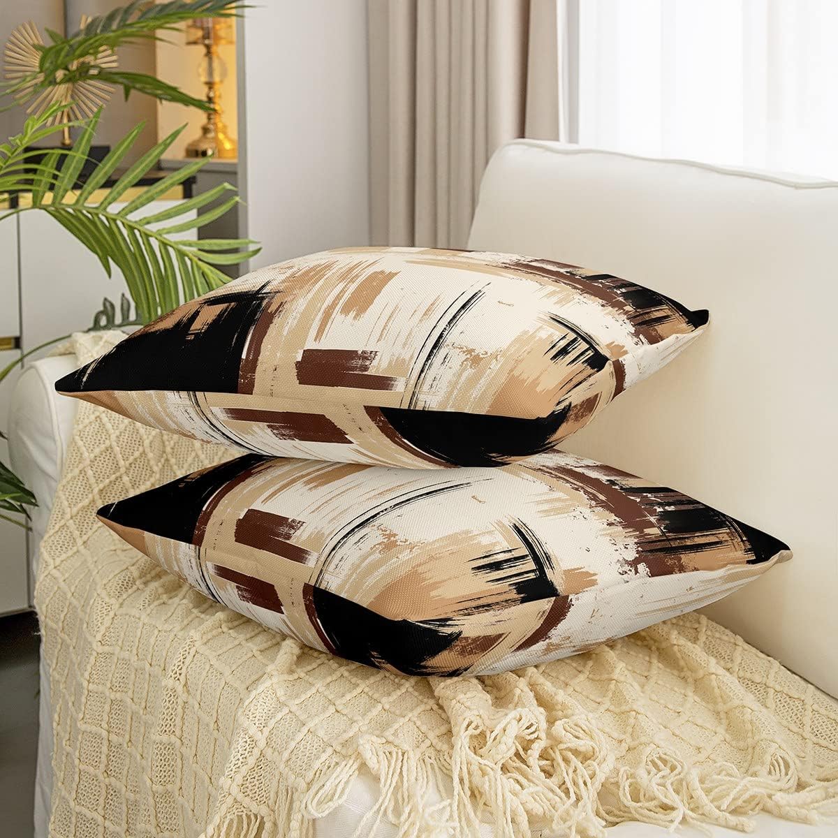 Feelyou Abstract Pillow Covers 16x16 Set of 2 Modern Abstract Art Decorative Throw Pillow Covers Cases Home Decor Brown Grey Black Cushion Case for Couch Sofa Outdoor