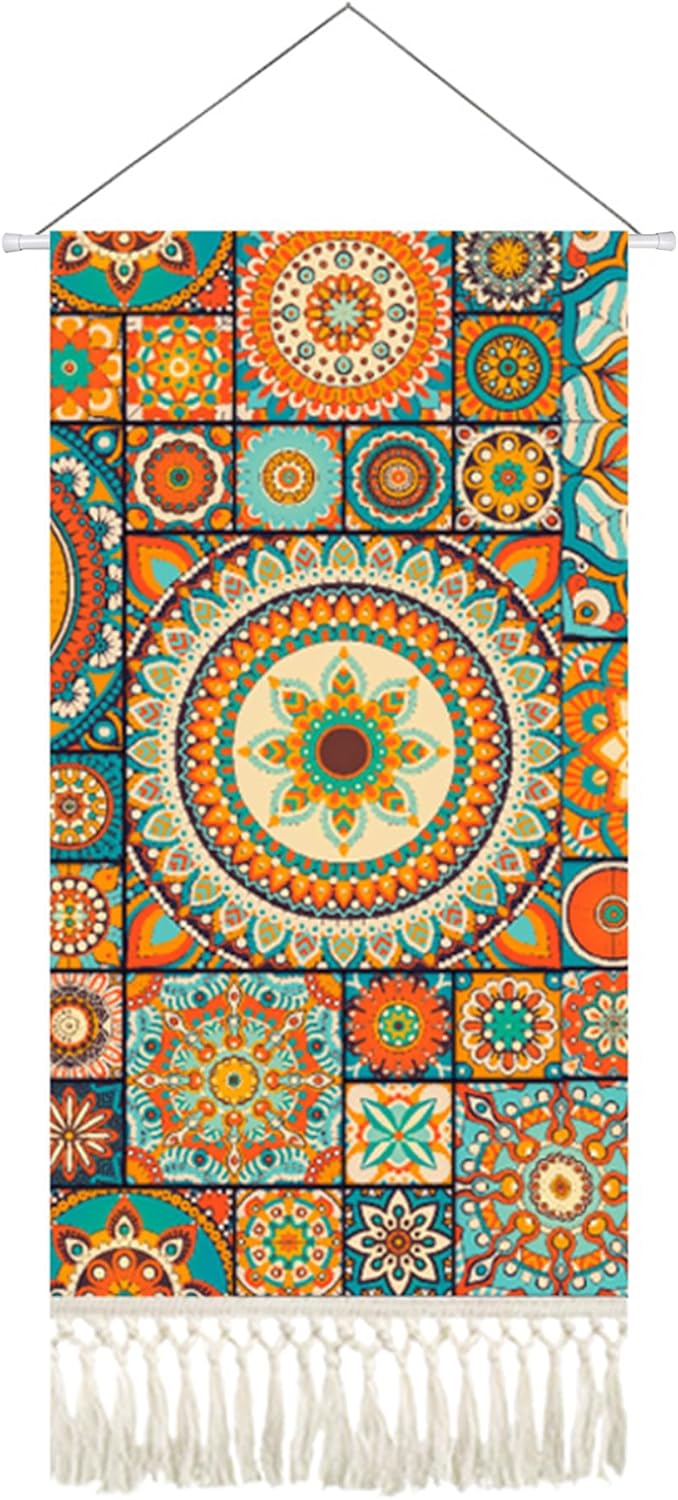 Mandala Boho Macrame Wall Hanging Tapestry For Bedroom Tapestries Vertical Art Fabric Decor Door Living Room Bohemian (Style A, 17.5 * 43)