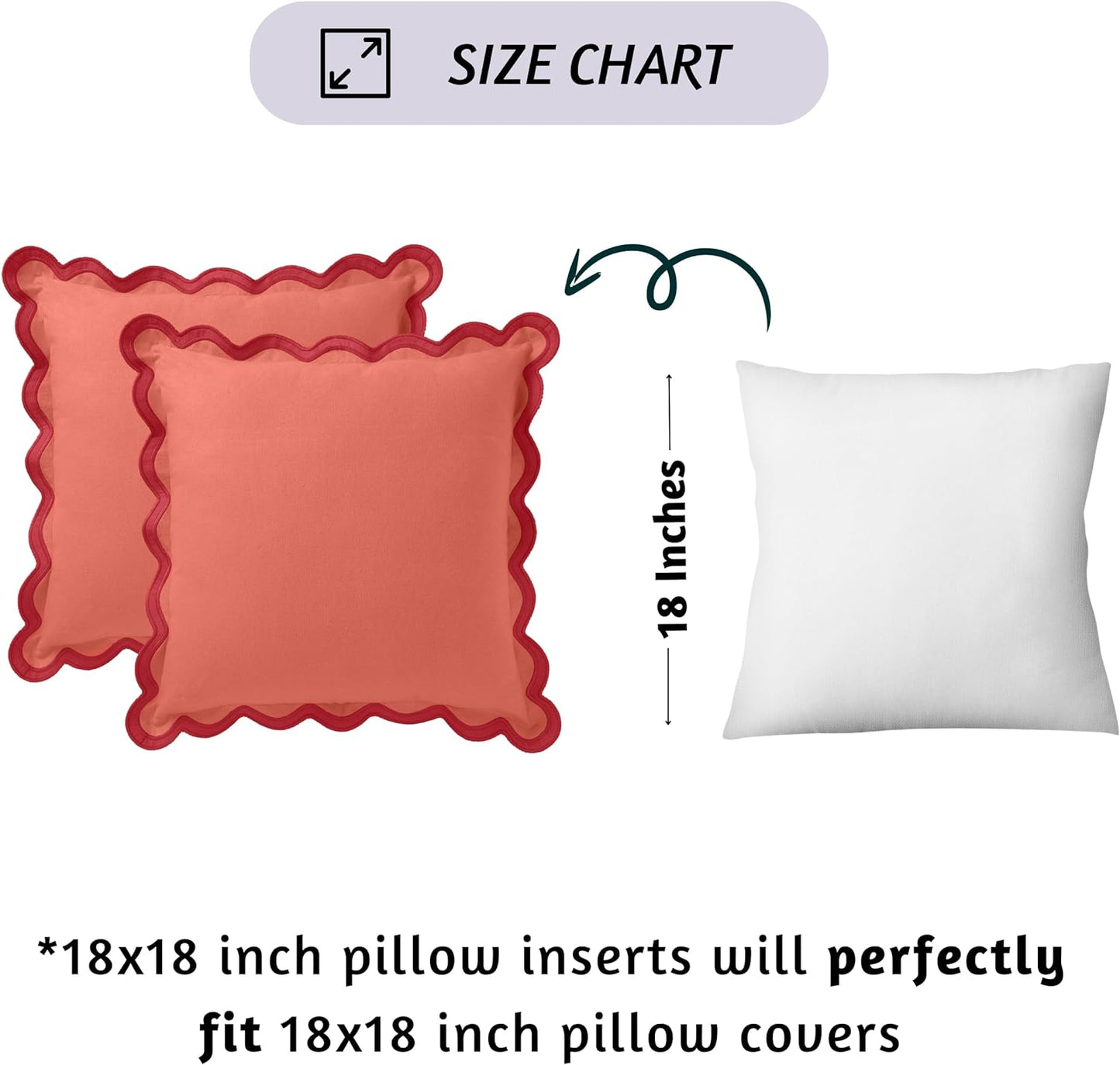 Folkulture Christmas Throw Pillows for Couch | Set of 2 (18x18) Boho Throw Pillow Covers | Red Scalloped Accent Pillows | Xmas Decor for Living Room