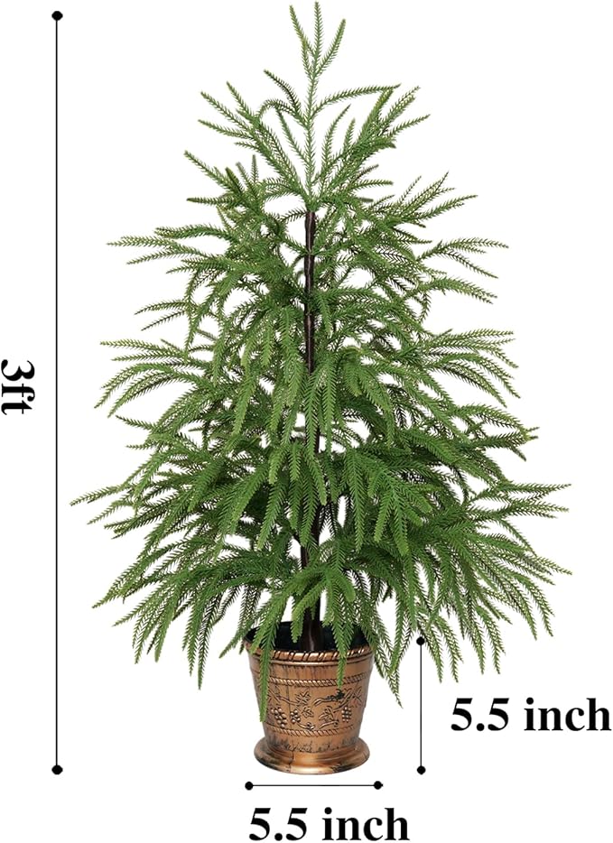 XmasExp 3ft Norfolk Pine Tree Artificial Faux Potted Christmas Tree for Front Porch Indoor Outdoor Decor