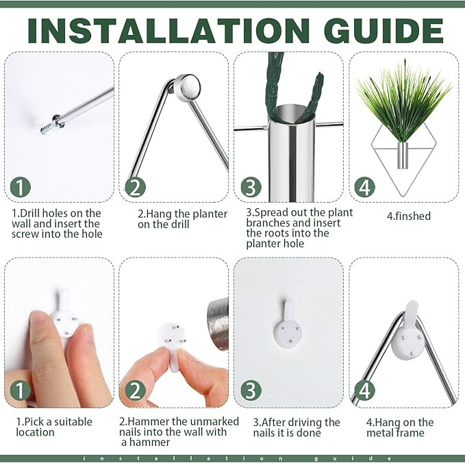 2 Pieces Wall Decor Hanging Planters with Artificial Plants Metal Hanging Vase Indoor Plants Holder Modern Boho Wall Art for Bathroom Bedroom Living Room Decor(Silver,Aquatic Plant)