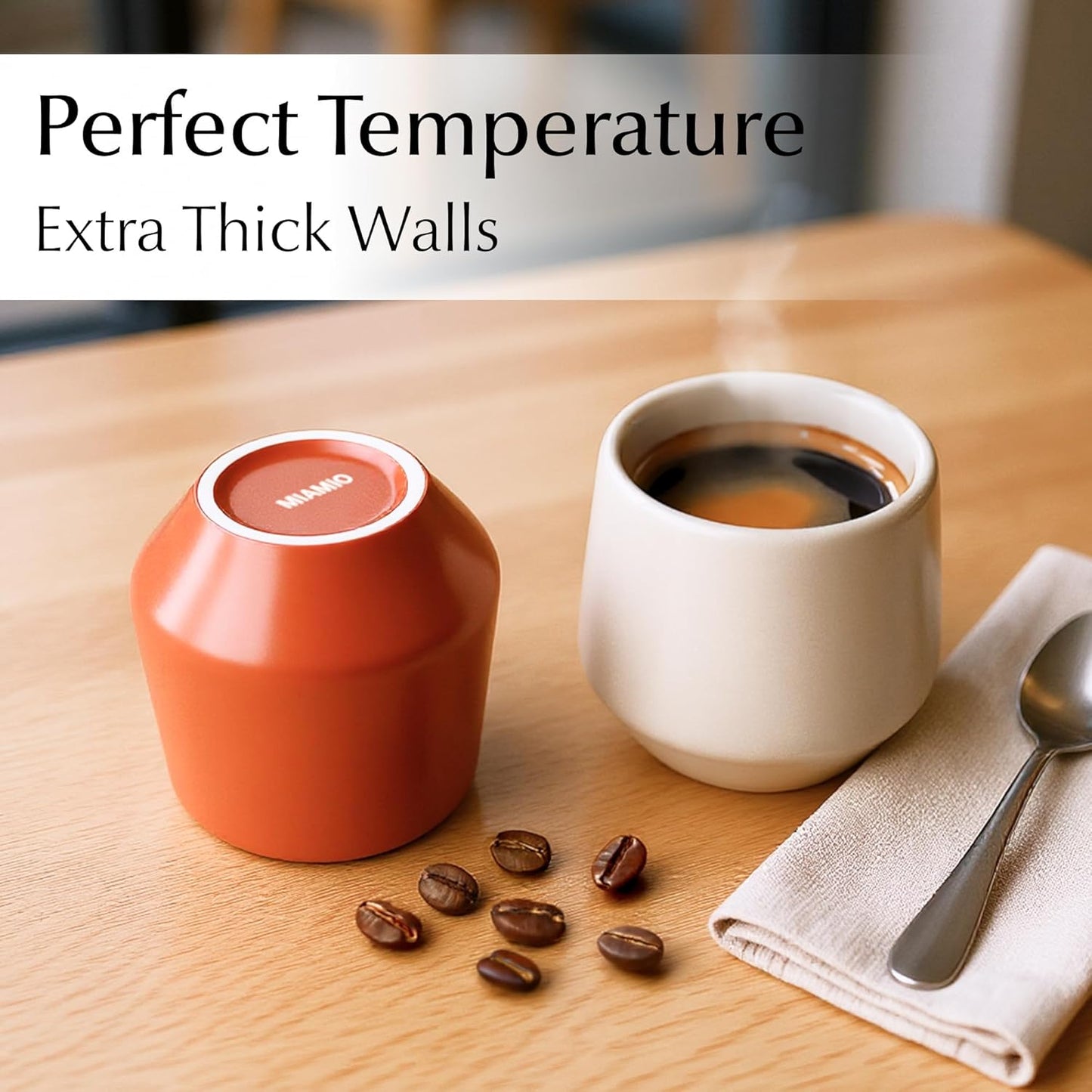 MIAMIO - Espresso Cups Set of 4 (3 oz) / Espresso Cup, Ceramic Espresso Cups, Handleless Mug, Japanese Tea Cups - Luxe Collection (Beige Pastel)