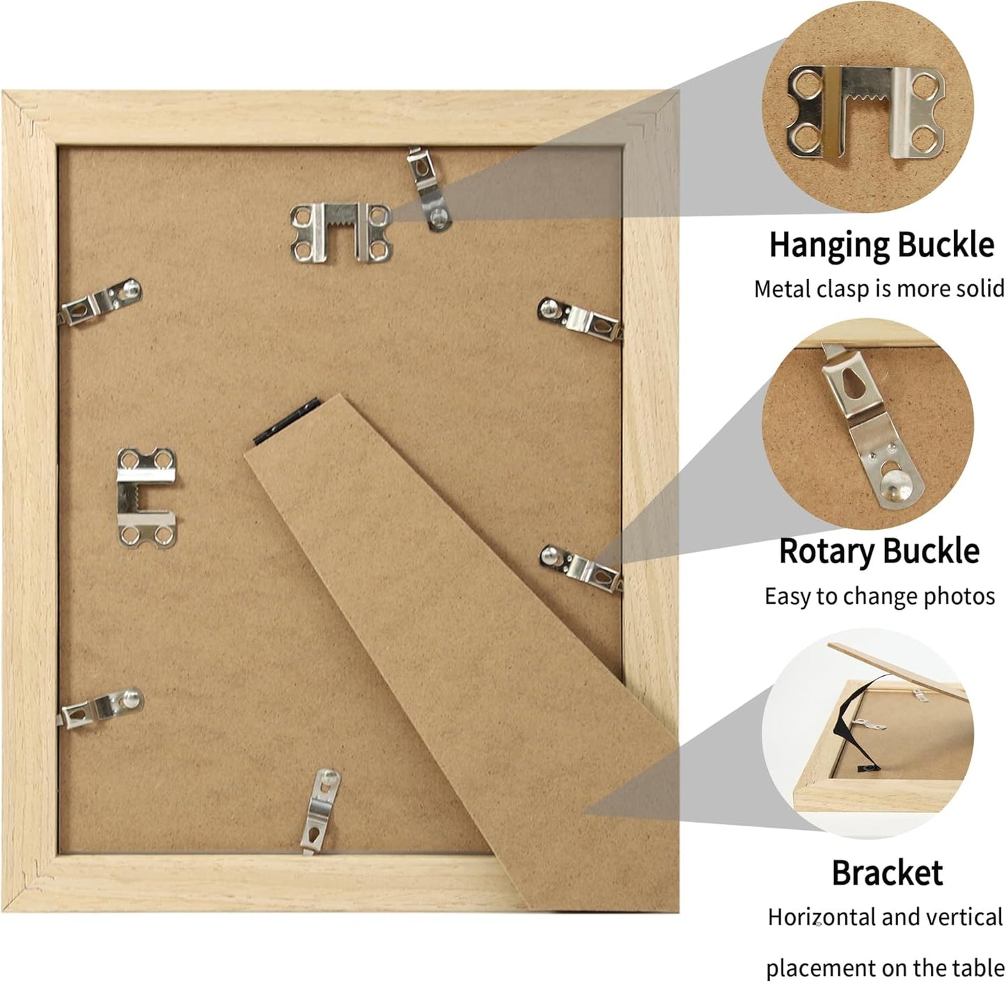 iRahmen 8x10 Picture Frame Set of 2, Wood Photo Frame with HD Real Glass, Display Pictures 5x7 with Mat or 8 x 10 without Mat for Tabletop or Wall Mounting