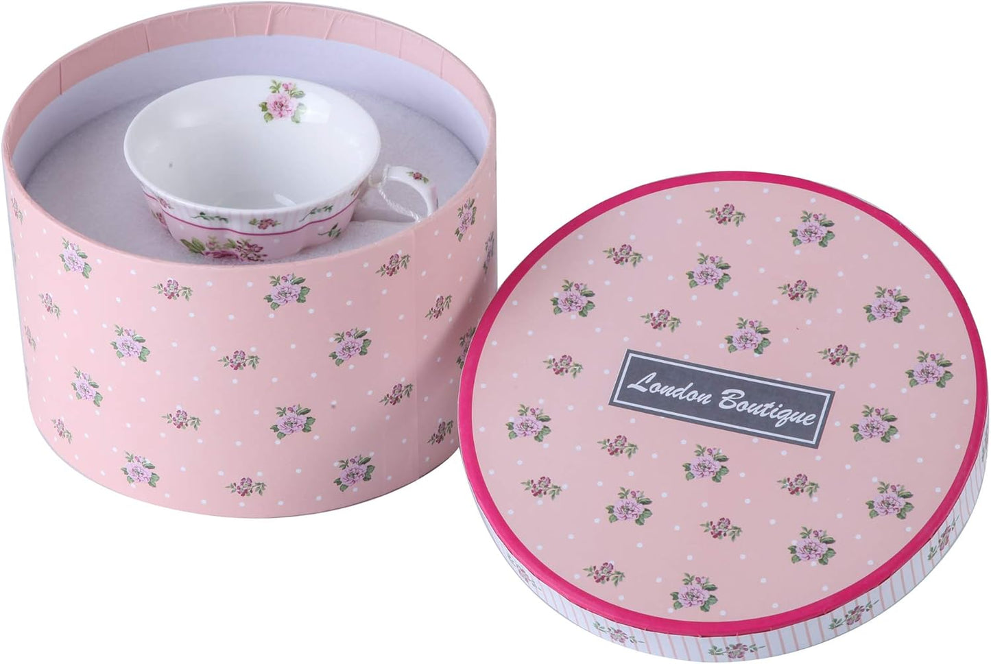 London Boutique Tea Cups and Saucers Set Afternoon Tea Set Vintage Flora Rose Lavender Porcelain Gift Box (Rose Pink 1pc Set)