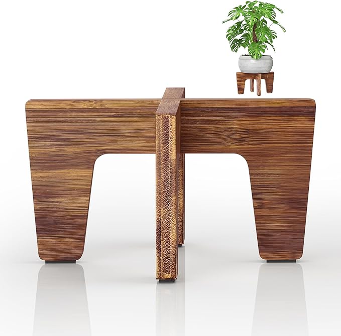 Plant Stands Indoor Outdoor, Plant Risers for Inside Pots Sturdy Short Plants Holder, Flower Pot Stand for Indoor Plants, Small Single Floor Plant Bamboo Display Stand (Brown 12“)