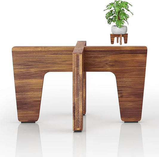 Plant Stands Indoor Outdoor, Plant Risers for Inside Pots Sturdy Short Plants Holder, Flower Pot Stand for Indoor Plants, Small Single Floor Plant Bamboo Display Stand (Brown 12“)