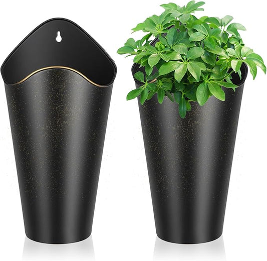 2 Packs Metal Wall Planter Wall Vase Hanging Planters for Artificial Plants Flowers Farmhouse Tall Flower Holder Fake Flowers Vase for Country Home Outdoors Decor(Black)