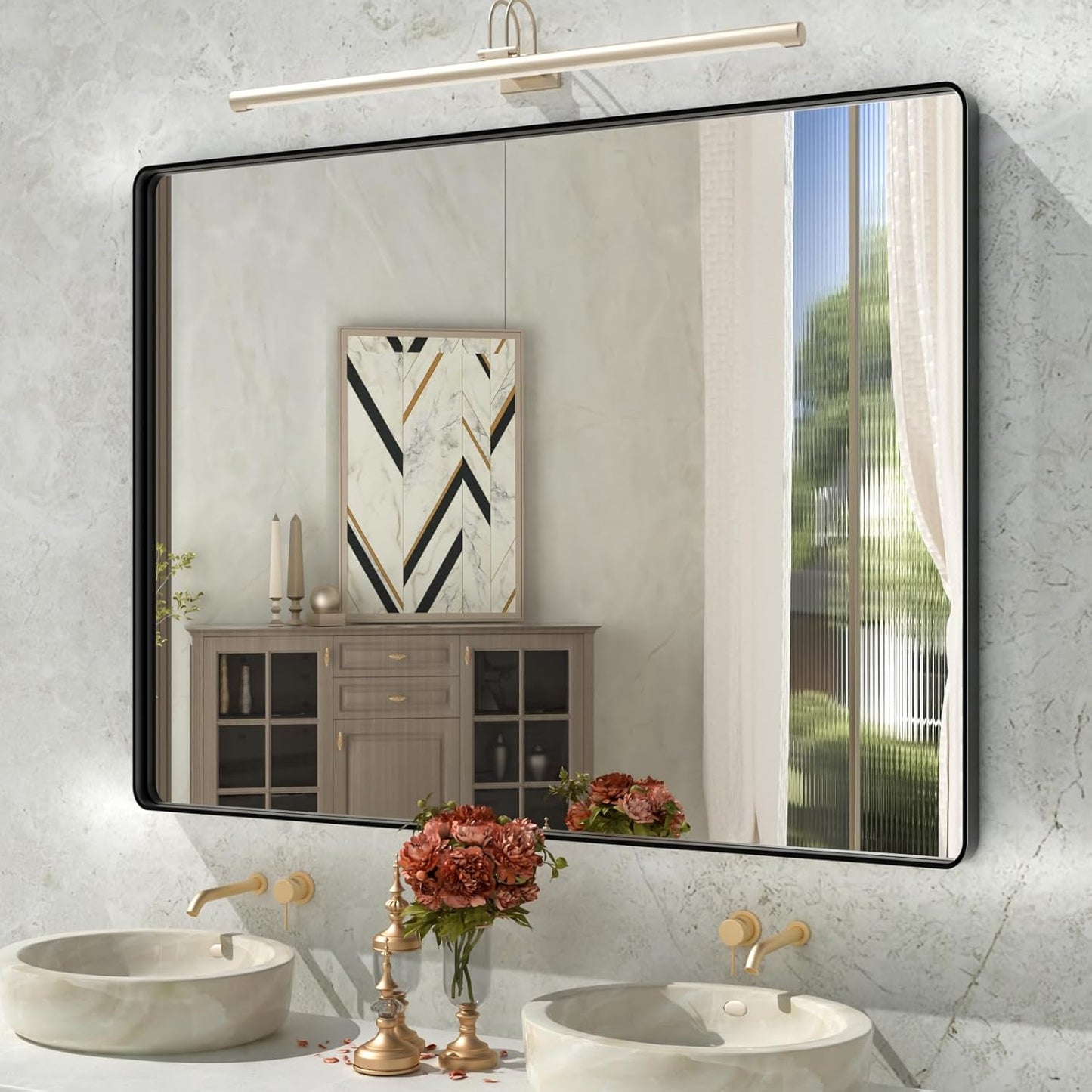 Black Bathroom Mirror,48x36 Inch Large Matte Black Bathroom Vanity Mirror,Rectangle Black Metal Framed Mirror for Wall,Anti-Rust,Shatter-Proof (Horizontal/Vertical)