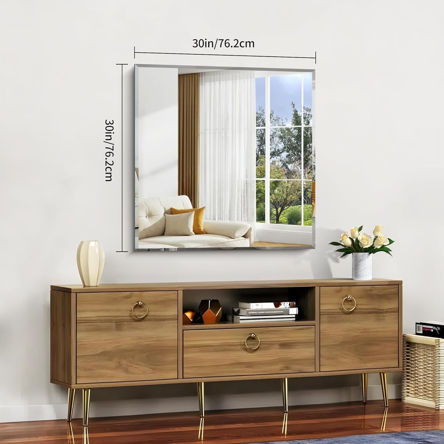 Beveled Mirror, 30x30 inch Square Bathroom Mirrors for Wall, Upgraded Shatterproof Frameless Vanity Mirror Over Sink with Beveled Edge for Bathroom,Bedroom,Living Room and Entryway