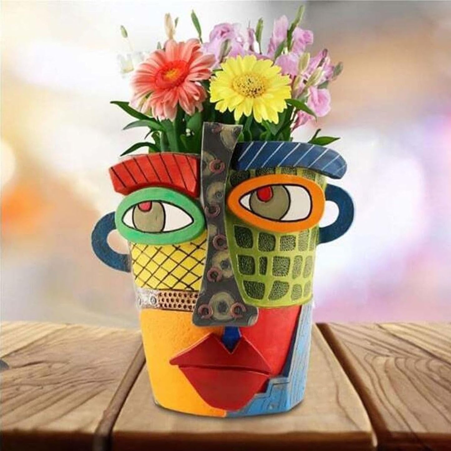 Generic Picasso Brutalist Abstract Beauty Face Flower Pot Acolorful Art Resin Handmade Face Planters Pots Head for Home Art Decor Balcony Ornaments (Modern+Retro), RCZED152