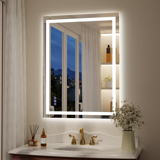 LED Bathroom Mirror with Lights, 36"x 24" Wall Mirrors with Anti-Fog, Dimmable, Backlit + Front Lit, 3 Color Modes, Memory Function Smart Mirror
