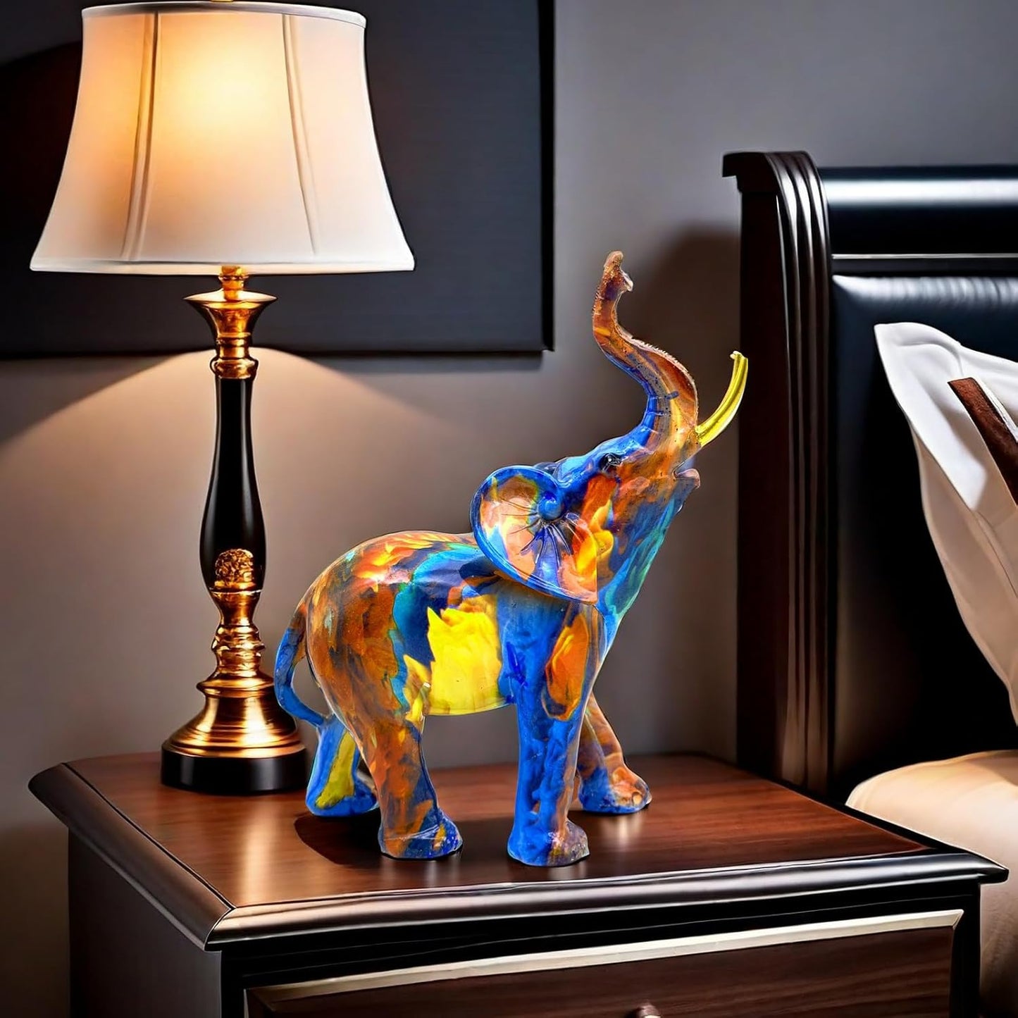 Colorful Elephant Statue Sculpture Figurine for Home, Office, Living Room, Desktop Decoration, Garden Outdoor Decor (Large)