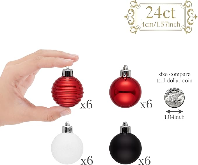 Valery Madelyn 1.57 Inches Small Christmas Tree Decorations Ornament Set for Fall Halloween, 24ct Red and Black Shatterproof Hanging Ball Ornaments Holiday Party Decor