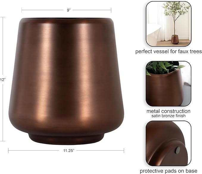 Kate and Laurel Portell Round Indoor Metal Planter Pot, 12 x 12 x 12, Bronze, Vintage Circular Planter for Indoor Plants Living Room or Sunroom Decor