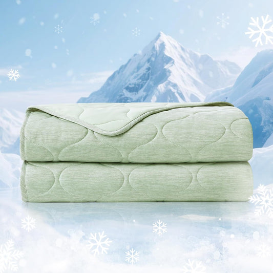 Cozy Bliss Cooling Dual-Sided Blanket for Hot Sleepers, Q-Max>0.46 Lightweight Soft Breathable All Seasons Double Side Cooling Throw for Night Sweats (Sage Green, 80"x90")