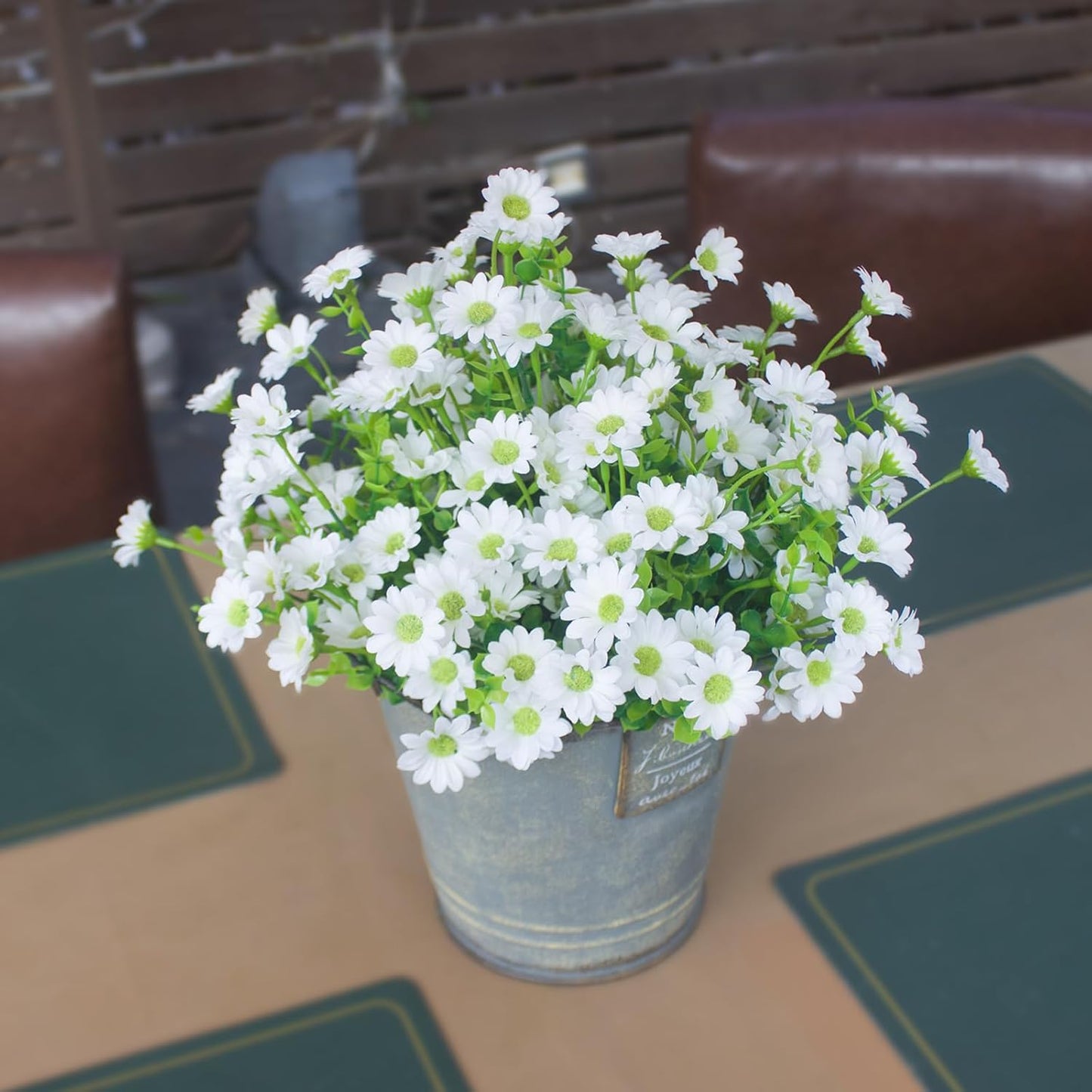 Fake Flowers Outdoor 8 Bundles Silk Artificial Daisy White Cemetery Flowers Outside Fade Resistant Plants Look Real for Wedding Garden Porch Patio Planter Decorations (8 Bundles White)