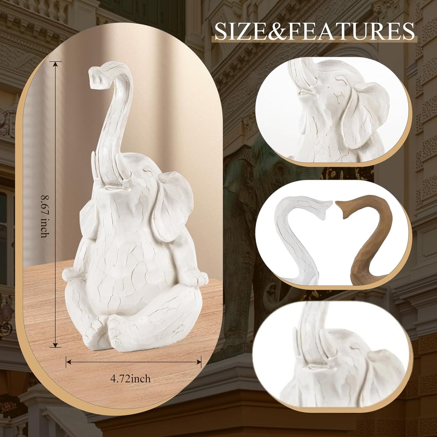 Loving Pair of Elephants, Elephant Statues for Home Decor, Elephant Figurines for Shelf, Table or Living Room, Symbol of Love and Harmony, Gift for Women, Mom, Couples