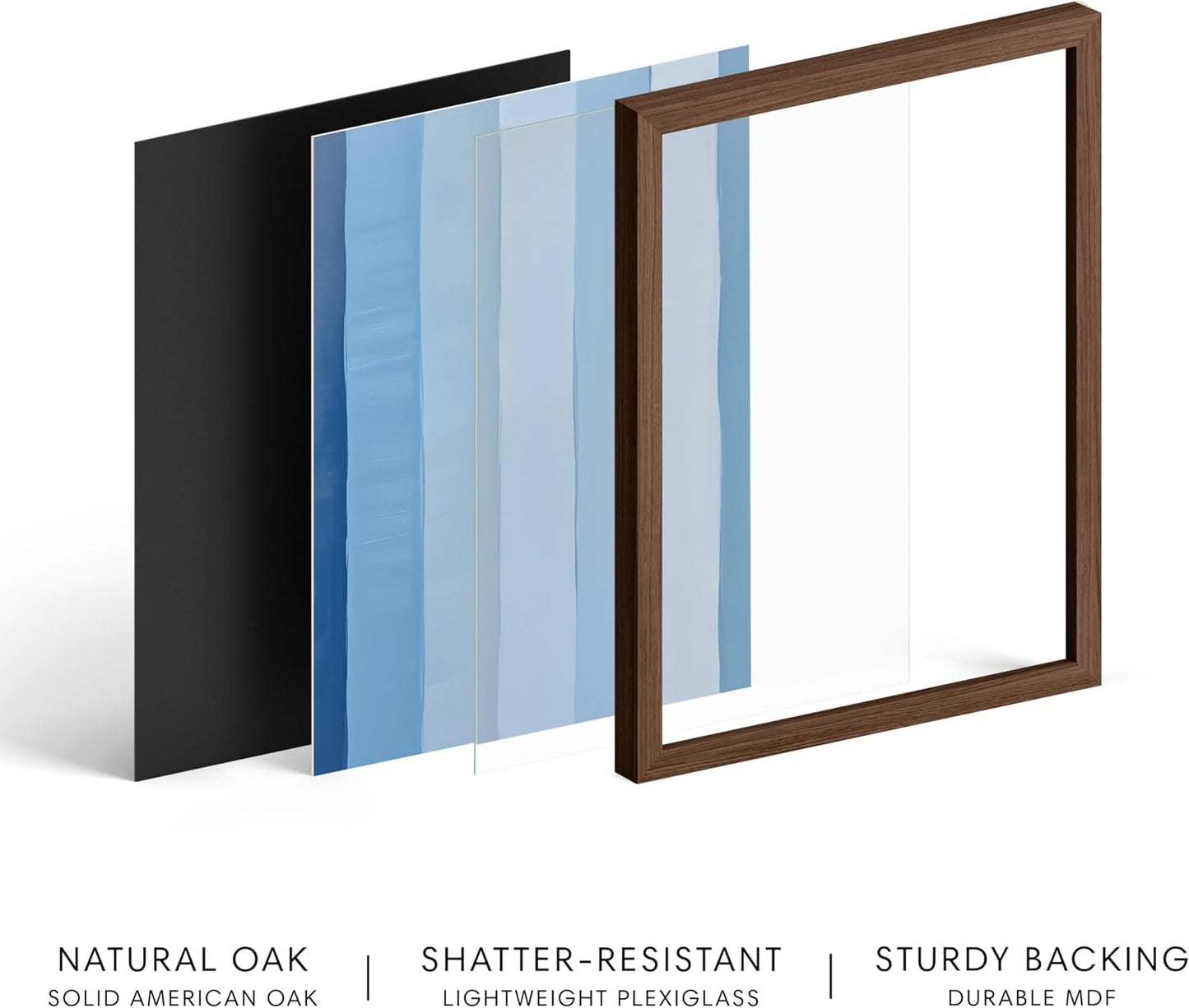 HAUS AND HUES Modern Abstract Wall Art - Blue and Green Living Room Art, Modern Artwork for Walls, Minimalist Picture for Living Room(Painted Stripes, Walnut Frame, 24x36)