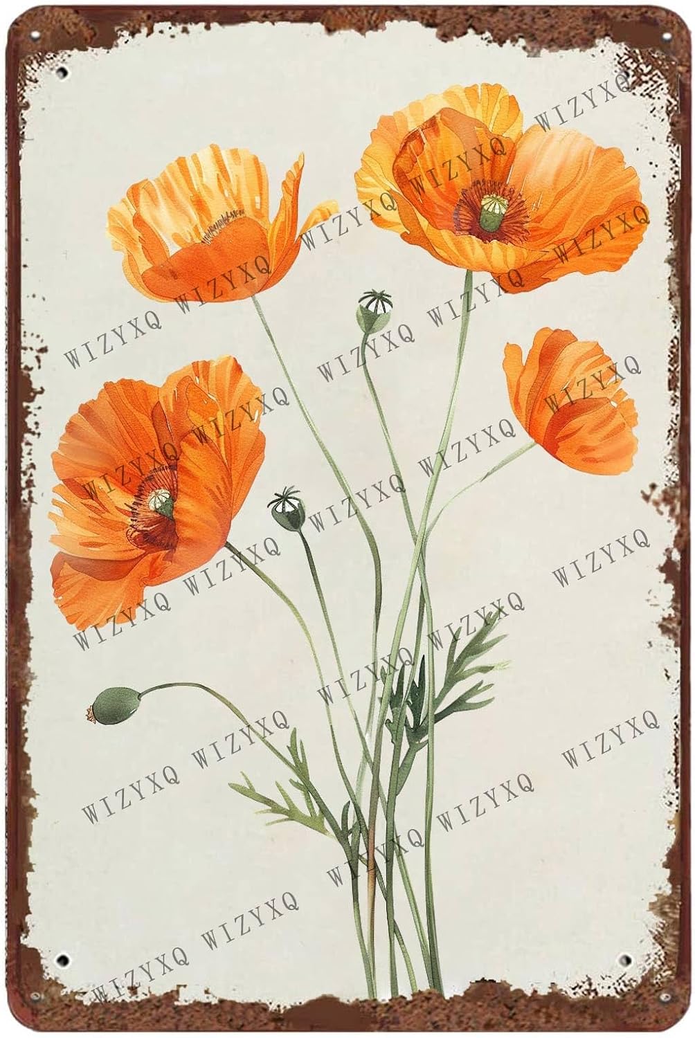 Metal Signs Orange Flowers Vintage Metal Tin Sign for Home Office Kitchen Bar Cafe Garden Wall Decor 12x8 Inch