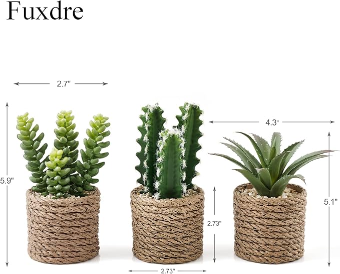 3-Pack Artificial Succulent Plants in Vintage Plastic Pots - Fake Waterproof Succulents Decor for Home, Office, Desk, Shelf - Low Maintenance Indoor Greenery for Bathroom, Living Room, Table Decor