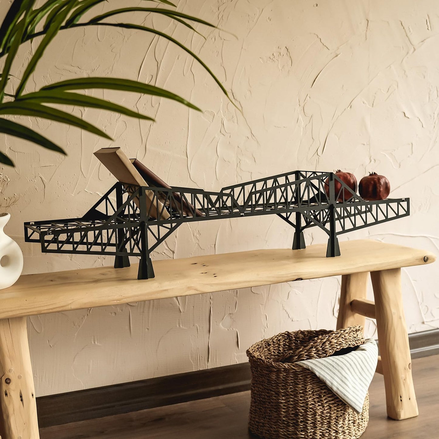 Metal Bridge Shelf – Iron Floating Shelf for Wall or Desk Use – Decorative Storage Rack for Books, Plants & Home Decor – Wall-Mounted or Tabletop Display (Tokio Black)