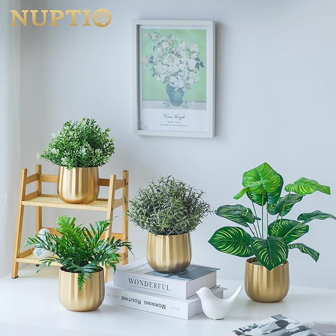 Gold Vases Compote Centerpiece Planter: 4" Ribbed Metal Vase Small Compote Bowl Planter Pot with Drainage Hole for Wedding Table Centerpiece Indoor Plants Set of 2