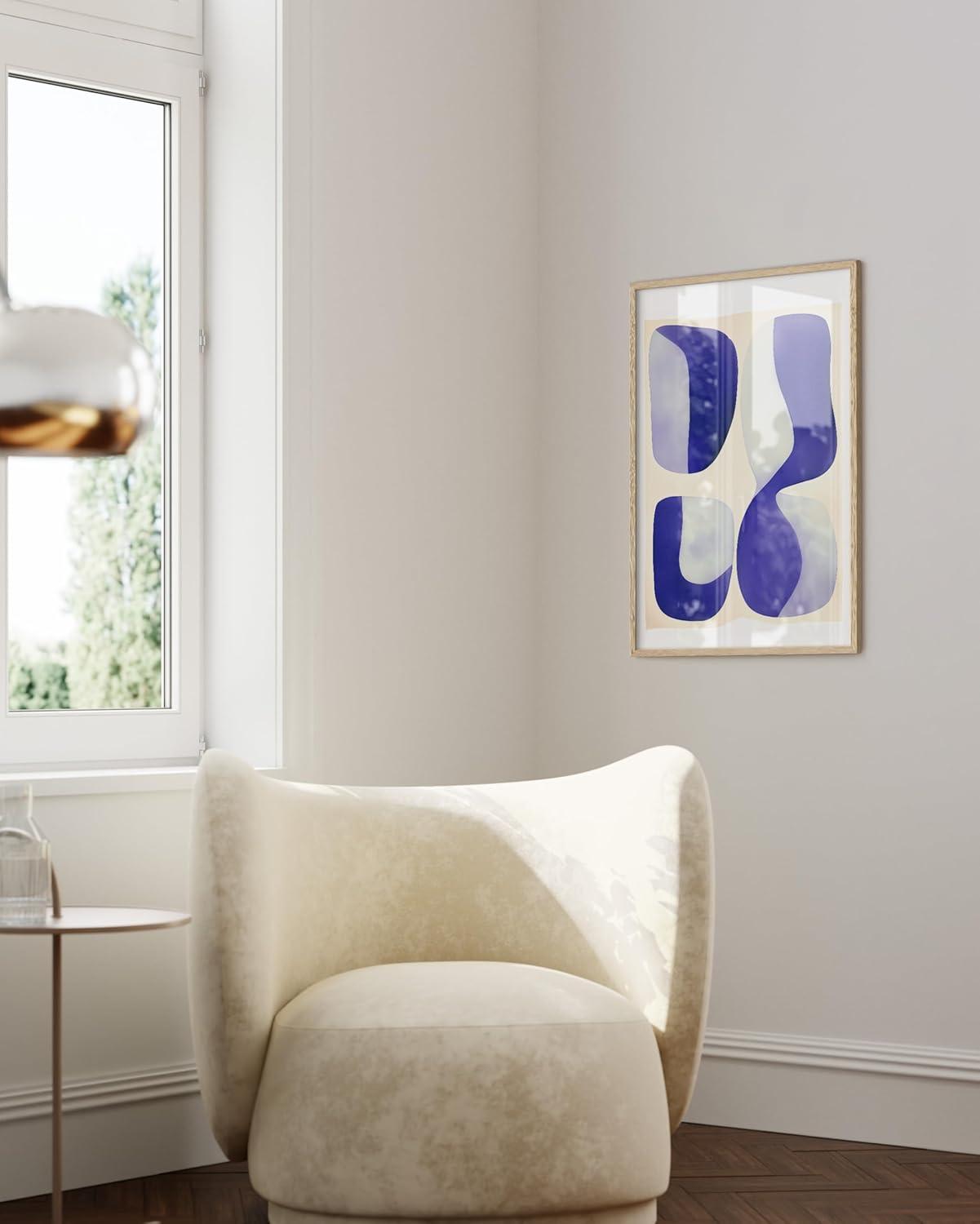 HAUS AND HUES Modern Abstract Wall Art - Blue and Green Living Room Art, Modern Artwork for Walls, Minimalist Picture for Living Room(Blue Tribal Shapes 2, Beige Frame, 24x36)