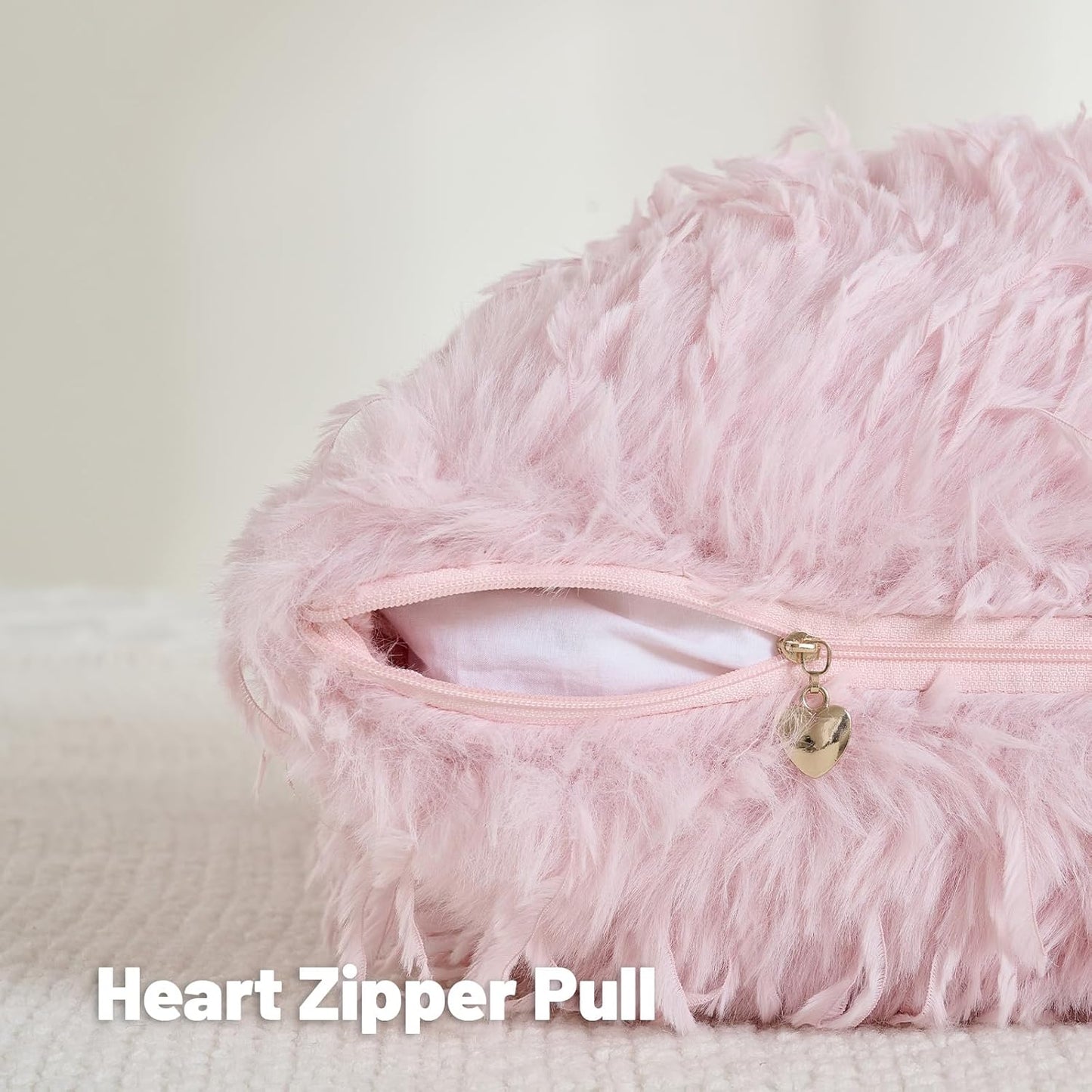 FUTEI Pink Decorative Throw Pillow Covers 18x18 Inch Set of 2,Soft Fluffy Faux Feather Texture Cushion Cases,Modern Home Luxury Decor for Couch Bed Living Room