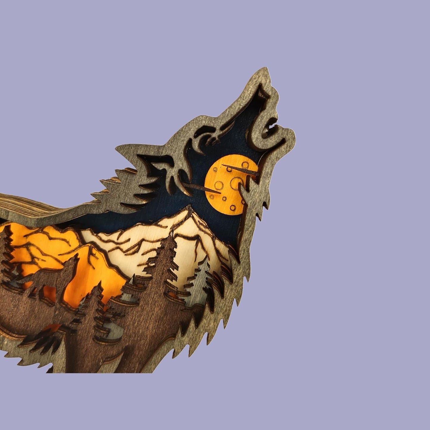 Forest Animal Desk Art Decor Wooden Farmhouse Table Decoration, Cabin Decor, Nursery Decor Mountain Decor for Bedroom Living Room(Wolf)