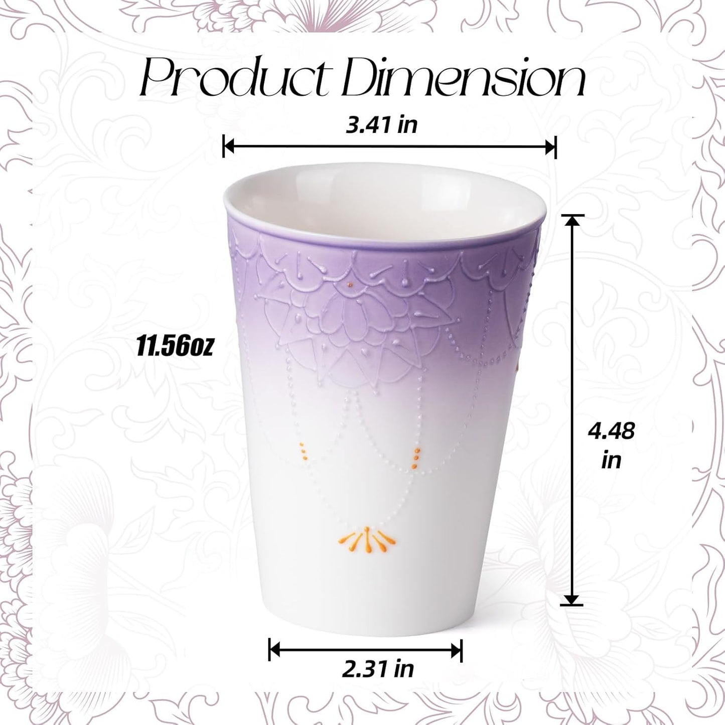 KAMMAK Ceramic Tea Cups Small, Cute Vintage Coffee Cup Set of 2, Porcelain Teacups Espresso Mug, 11.5oz Hand Painted Chinese Afternoon Tea Party Mugs, Birthday Gift for Women Men, Arita Pearl