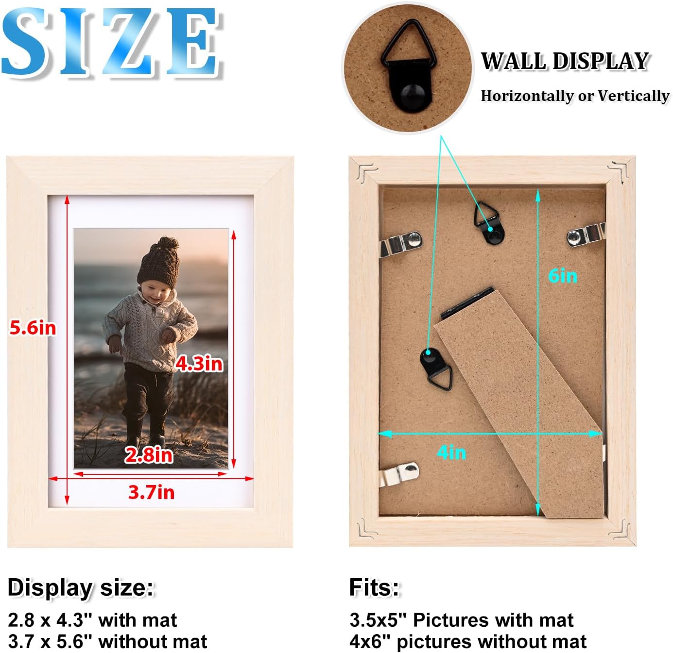 KINLINK 4x6 Frame White Oak, Solid Wood 4 x 6 Picture Frame with Acrylic Plexiglass for 3.5x5 with Mat, Tabletop and Wall Display Photo Frames 4x6 White Oak, 4 Pack