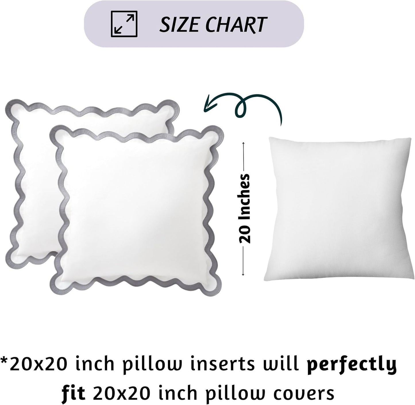 Folkulture Throw Pillow Covers 20x20, Scallop Pillow Cover Set of 2 Decorative Throw Pillows for Couch, Cute Outdoor Pillows or Couch Pillow Covers Standard Size, White Throw Pillows for Living Room