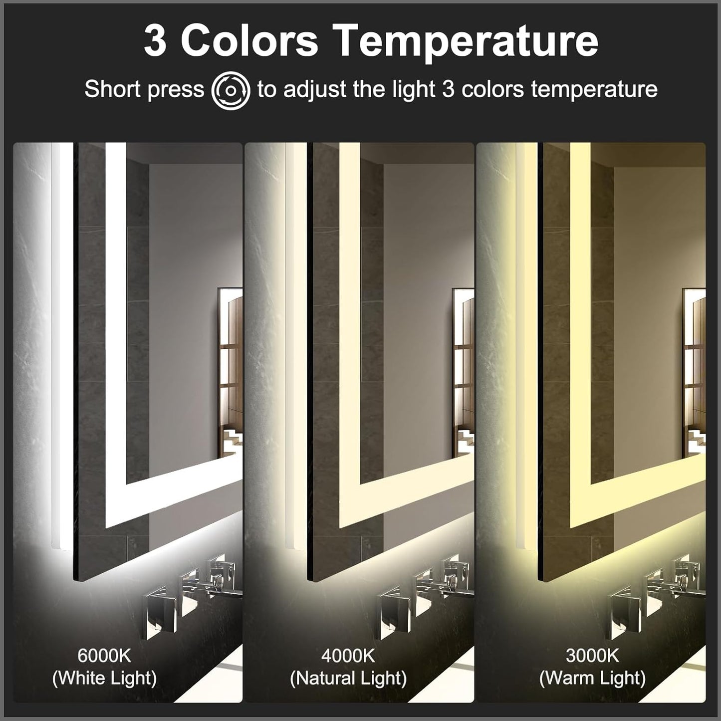 LED Mirror for Bathroom 36x36 Lighted Bathroom Vanity Mirrors with Lights, Brighter Frontlit and Backlit Anti-Fog Mirror, Tempered Glass, Dimmable 3 Colors Light Modes, Memory Function