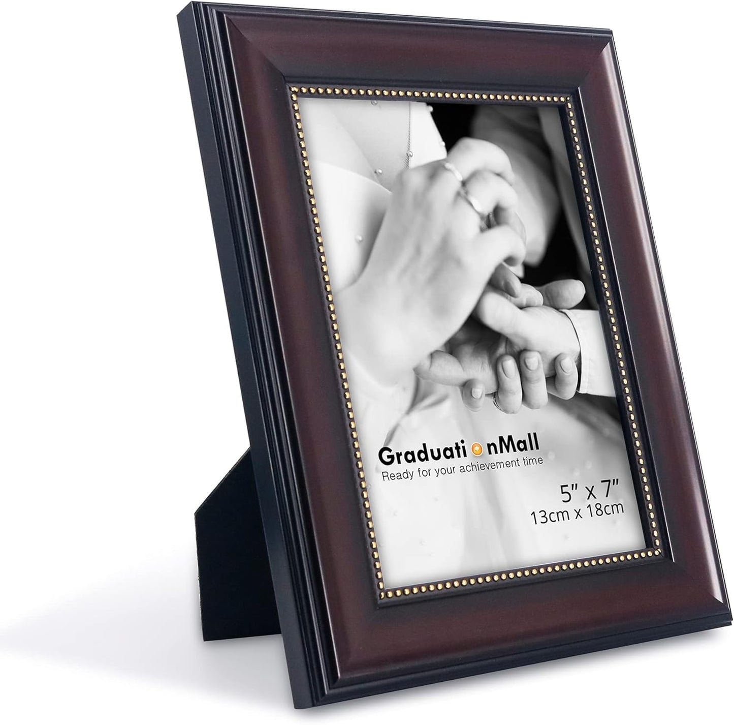 GraduationMall 5x7 Picture Frames, Real Glass, Display Photos for Wall or Tabletop, Mahogany with Gold Beads, 2-Pack