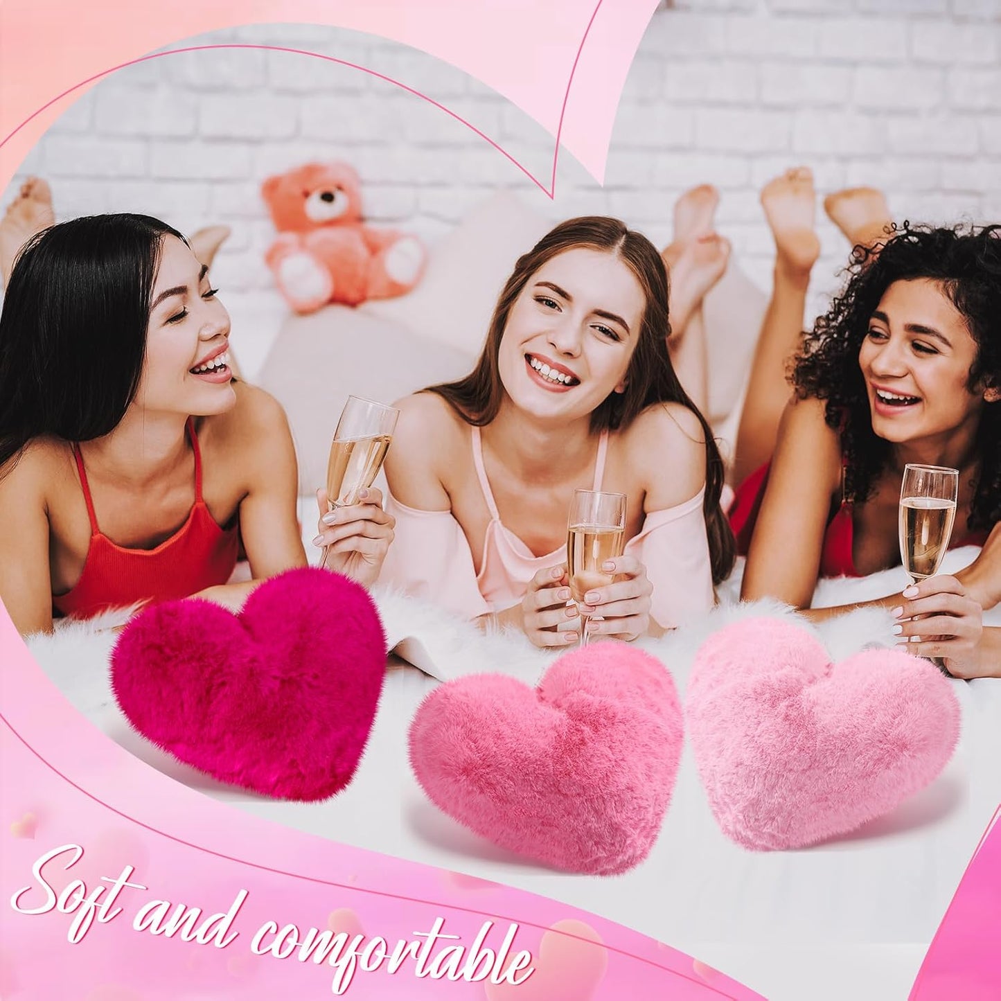 Liliful 6 Pcs Faux Rabbit Fur Heart Pillows Helloween Fluffy Heart Throw Pillows Christmas Cute Couch Cushion Soft Decorative Throw Cushion for Bed Sofa Girls Women(12 x 11 Inch,Lively Color)