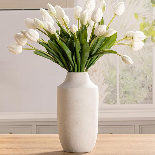 Mitt&Ditt Ceramic Flower Vase, 12.5 inch Tall Off-White Vase, Large Decorative Terracotta Vases, Farmhouse Rustic Pottery Vases for Home Decor, Living Room, Table