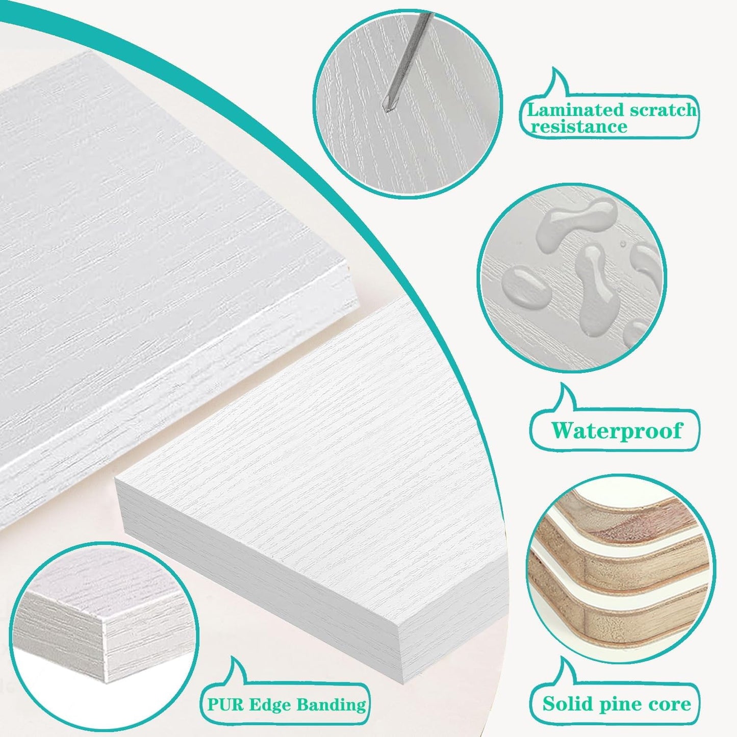 Long 48 IN White Wall Bookshelf- Curved Fan-Shaped Design with Built-in Anti-Slip Book Stops|0.71" Thicker Heavy Duty White and Gold Floating Shelf|Floating Book Shelves for Wall, Home Décor Set of 2